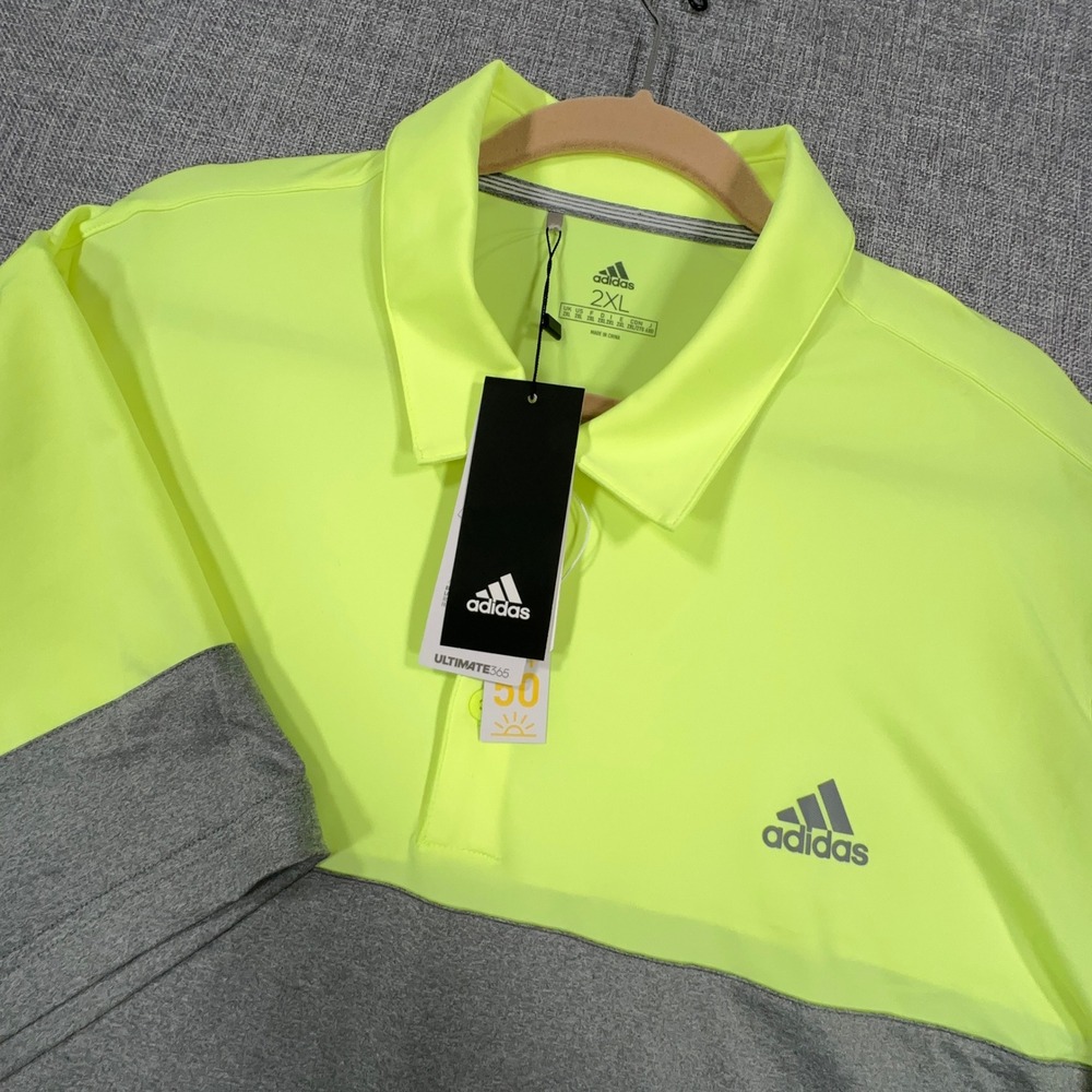 Adidas Ultimate365 2.0 Allday Polo Shirt Men 2XL Heather Blocked Performance NEW